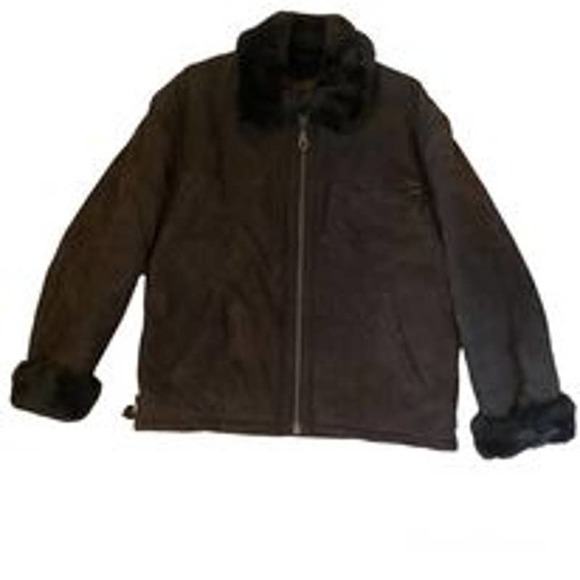 Vintage Guess Genuine L Leather Suede Coat Jacket Faux Fur Brown Western Retro